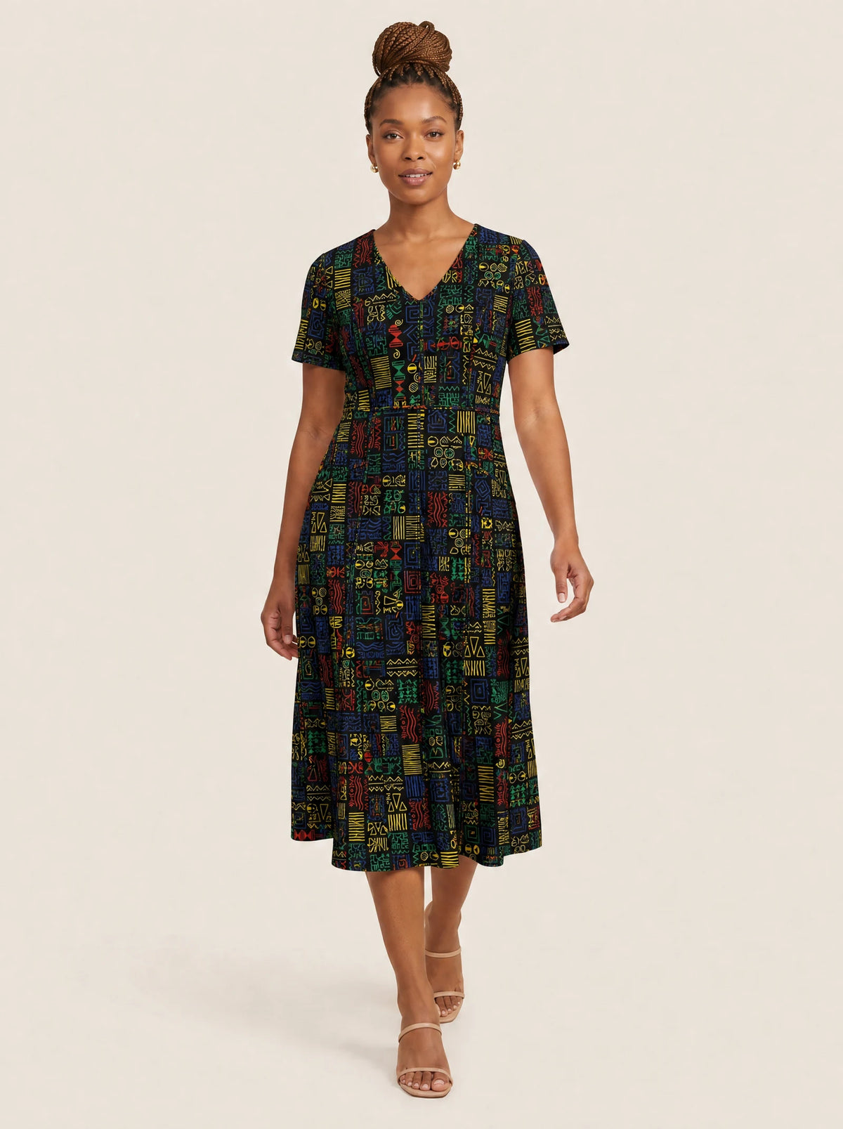 "Michoro" V Neck Midi Dress — front