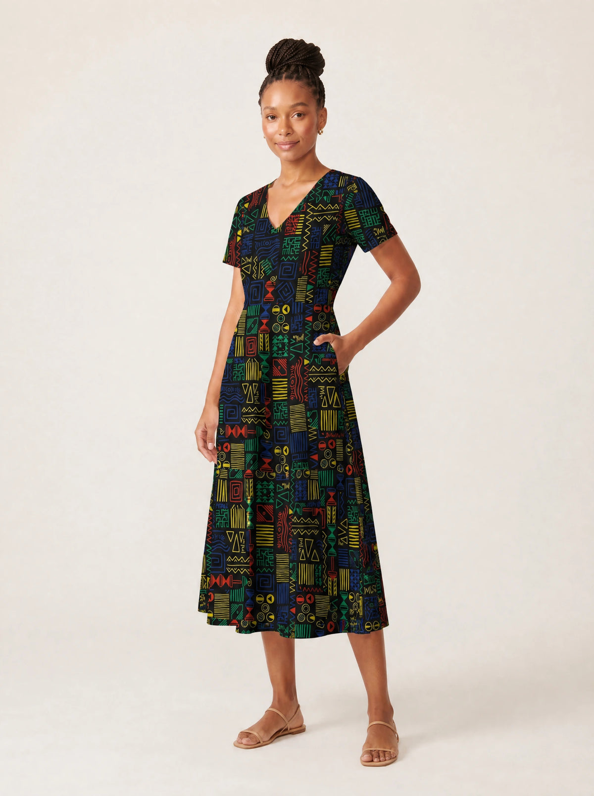 "Michoro" V Neck Midi Dress — full body