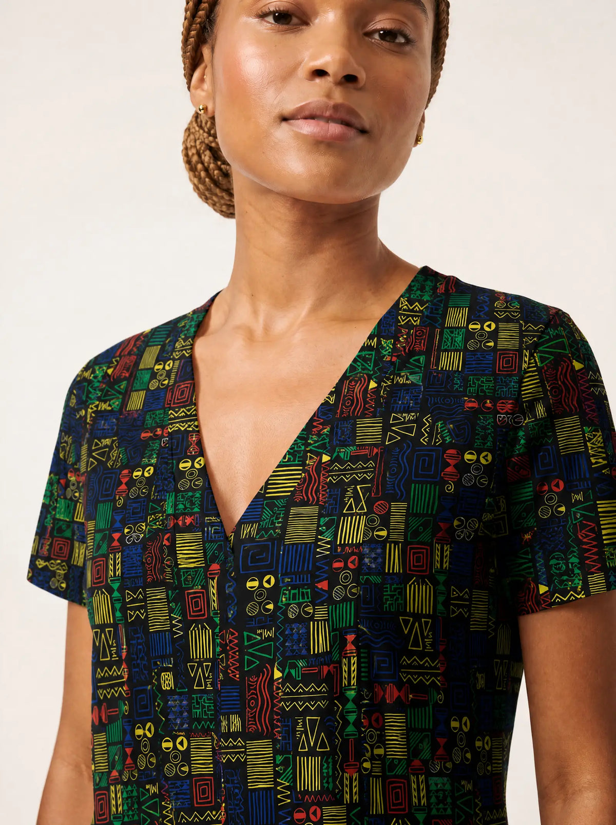 "Michoro" V Neck Midi Dress — on model