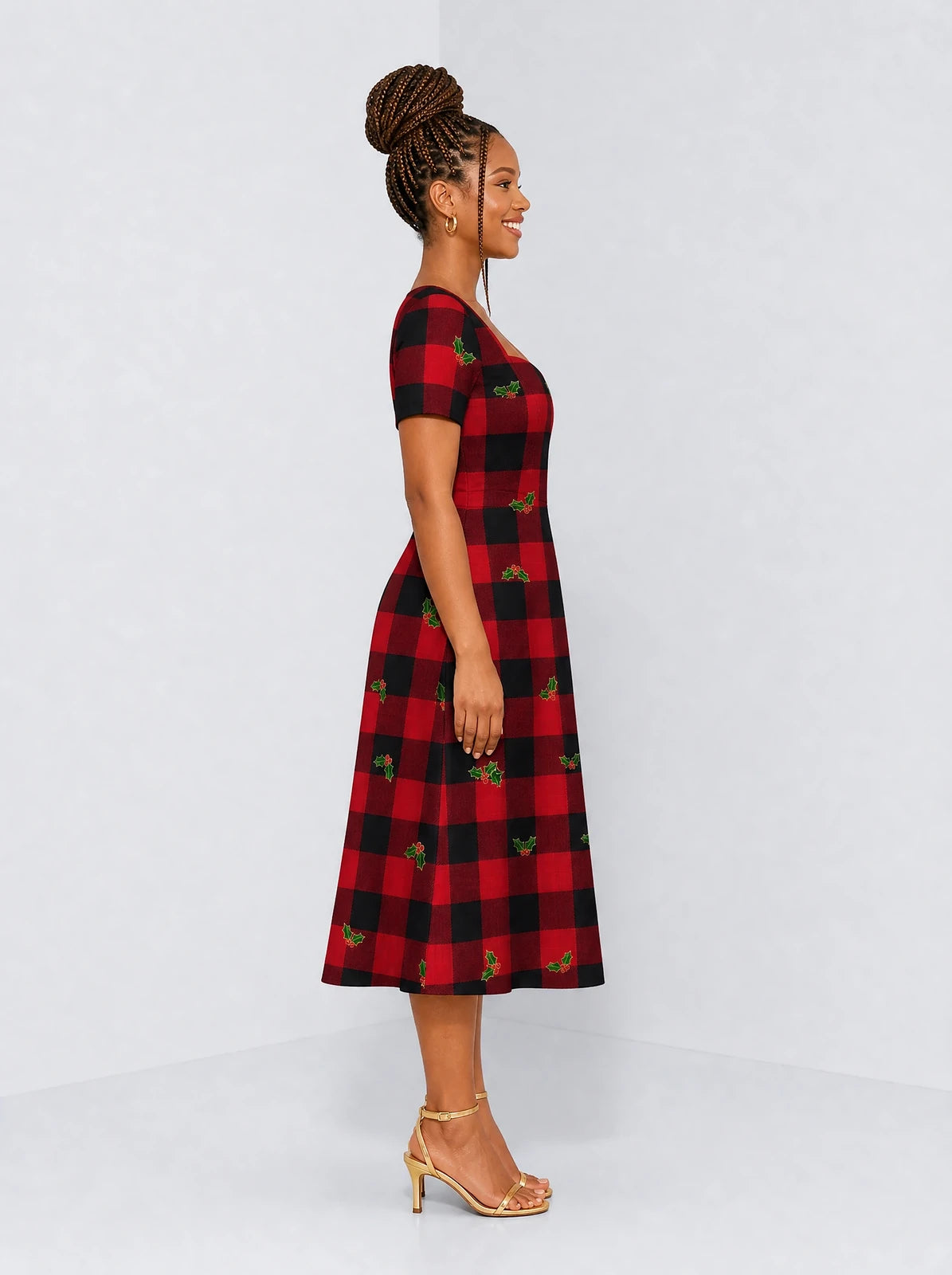 "Mikeka" Sweetheart Midi Dress — side view on model