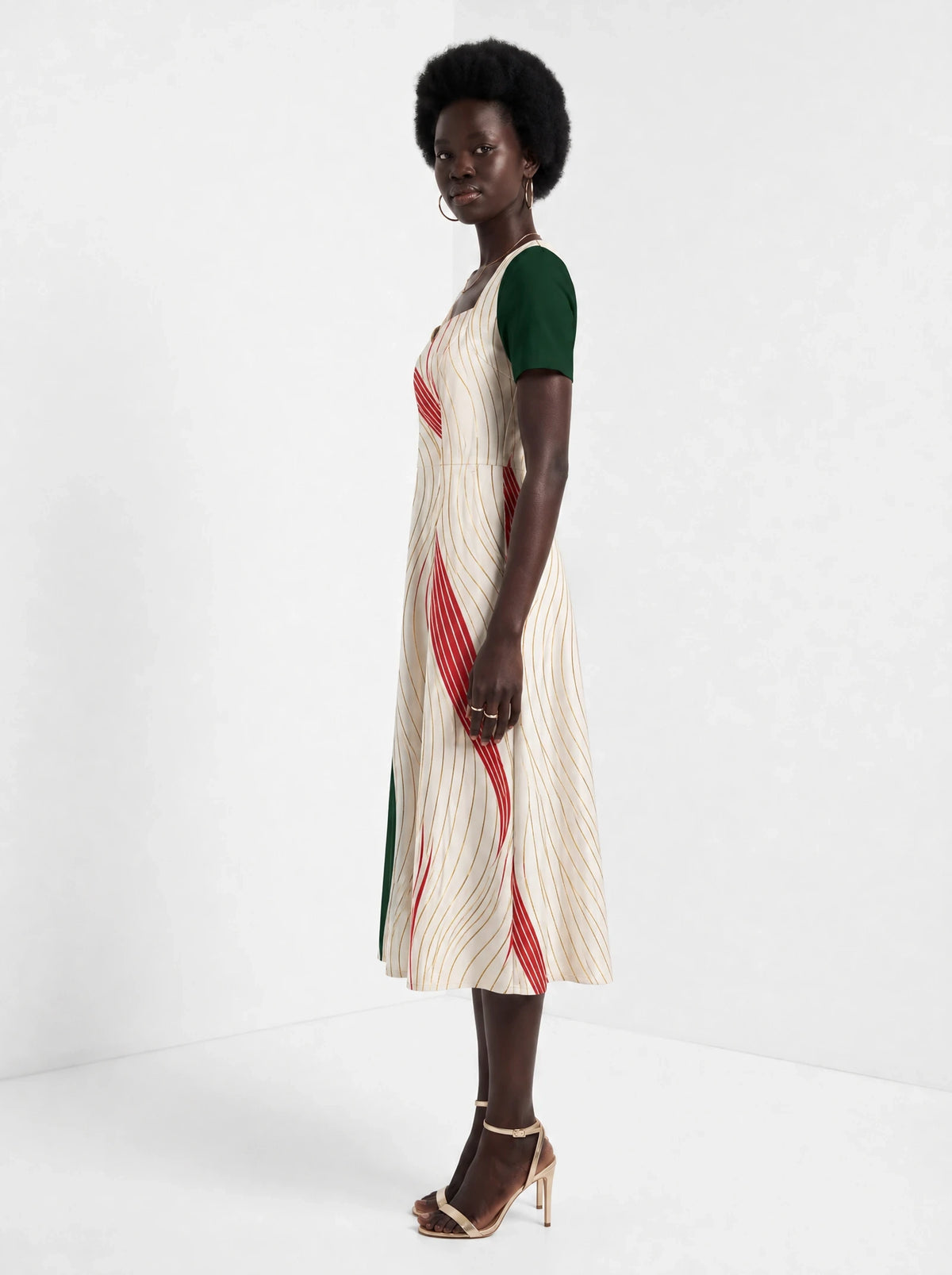 "Mikondo" Sweetheart Midi Dress — side view on model