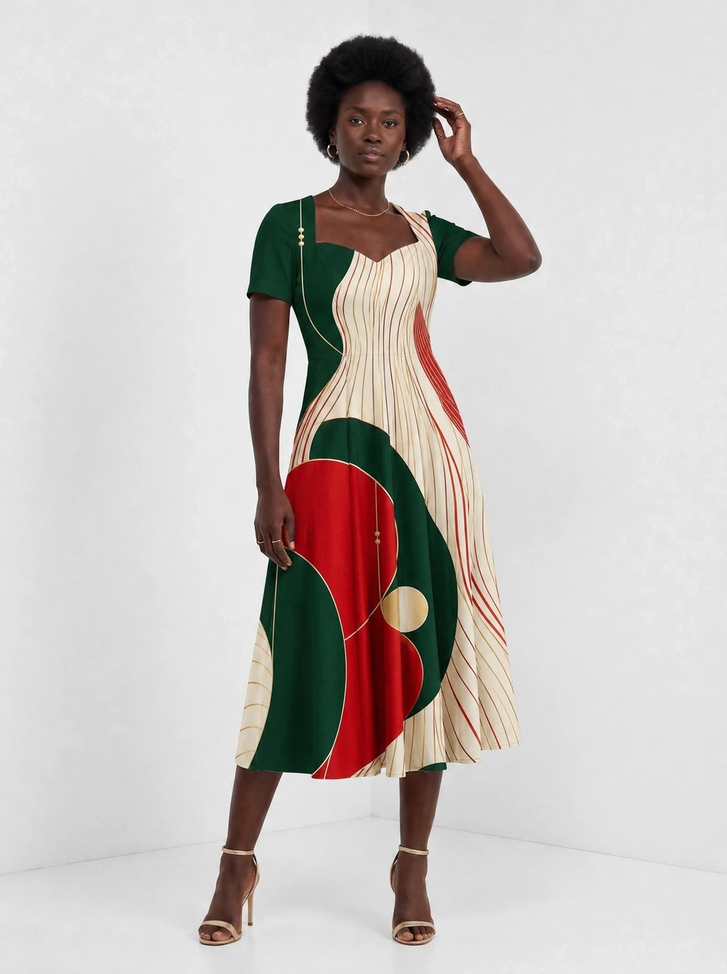 "Mikondo" Sweetheart Midi Dress — styled on model