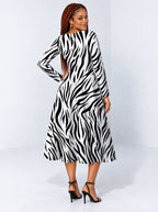 "Milia" Long Sleeve Sweetheart Midi Dress — back view on model