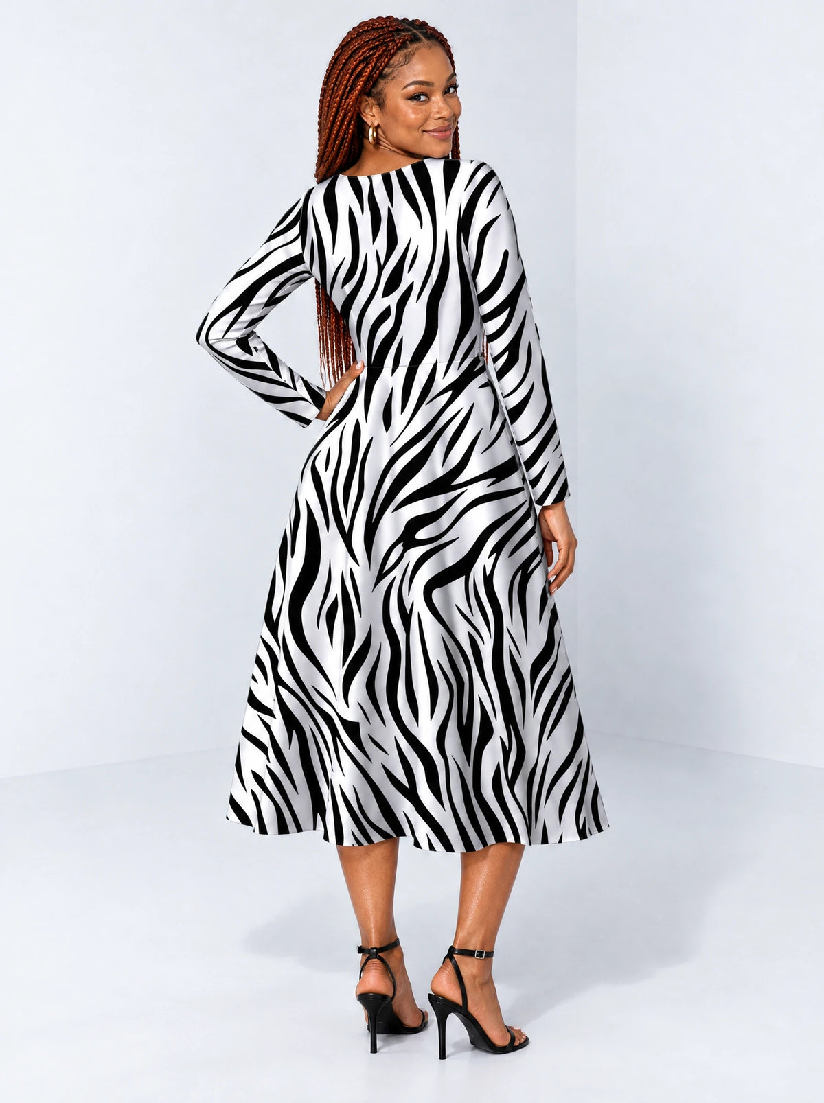 "Milia" Long Sleeve Sweetheart Midi Dress — back view on model