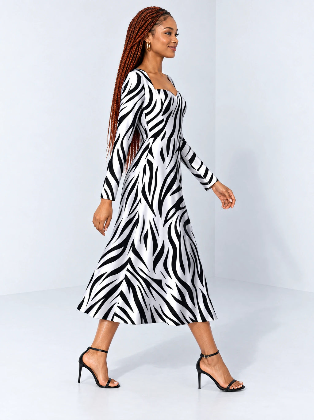 "Milia" Long Sleeve Sweetheart Midi Dress — side view on model