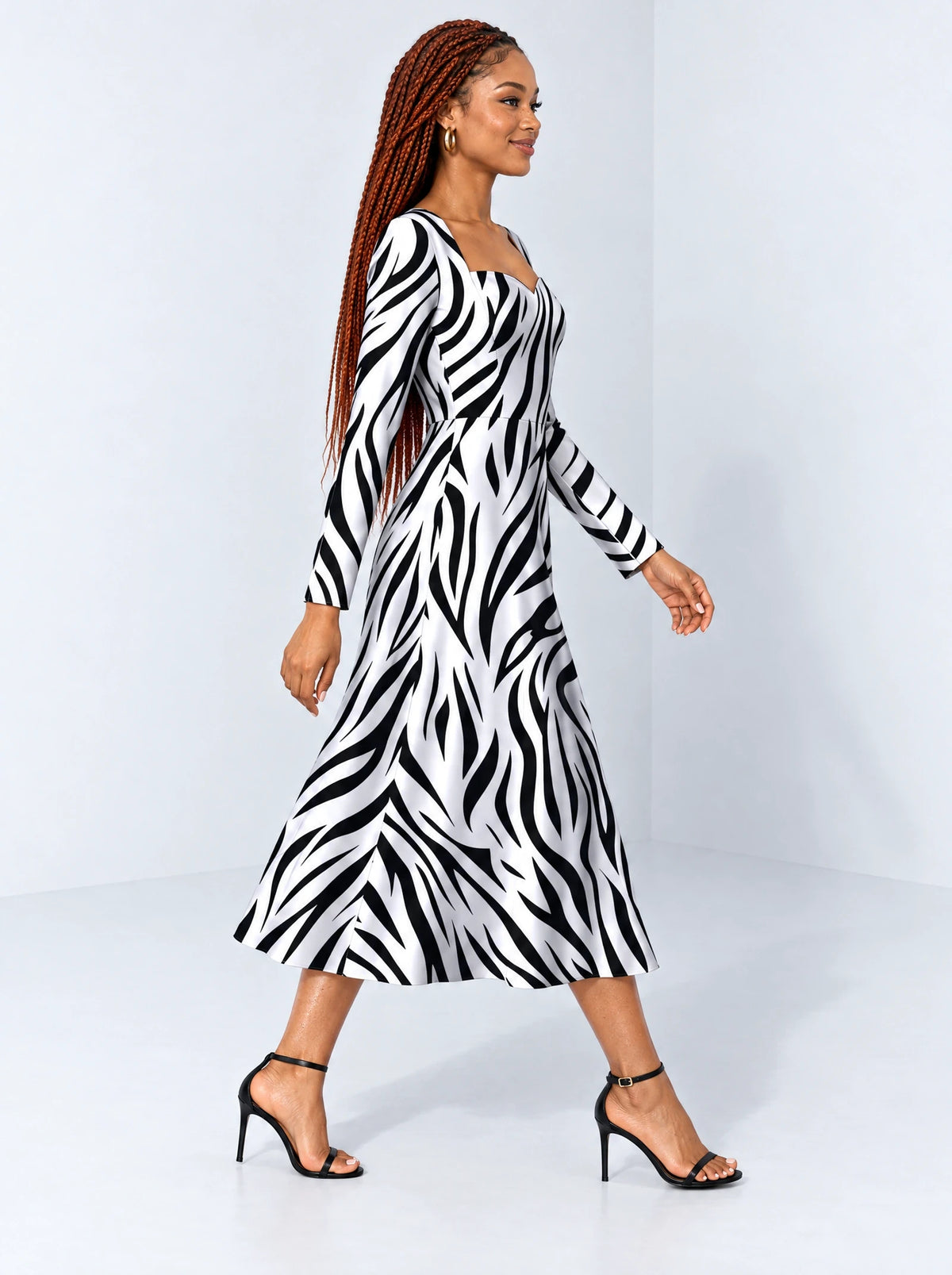 "Milia" Long Sleeve Sweetheart Midi Dress — side view on model