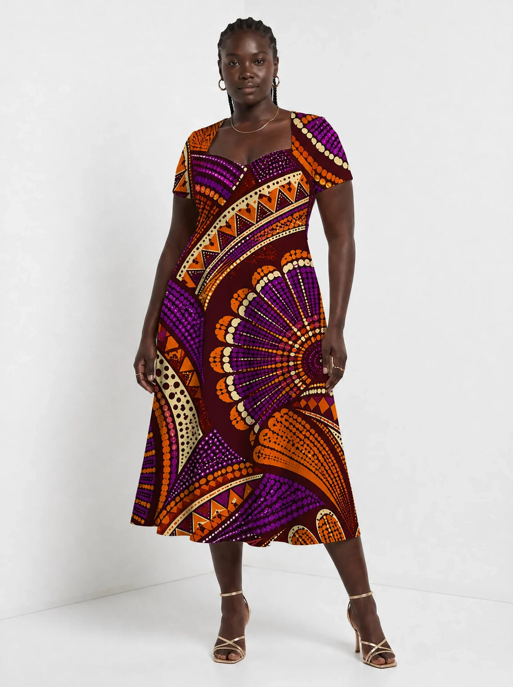 "Mionzi" Sweetheart Midi Dress — front view on model