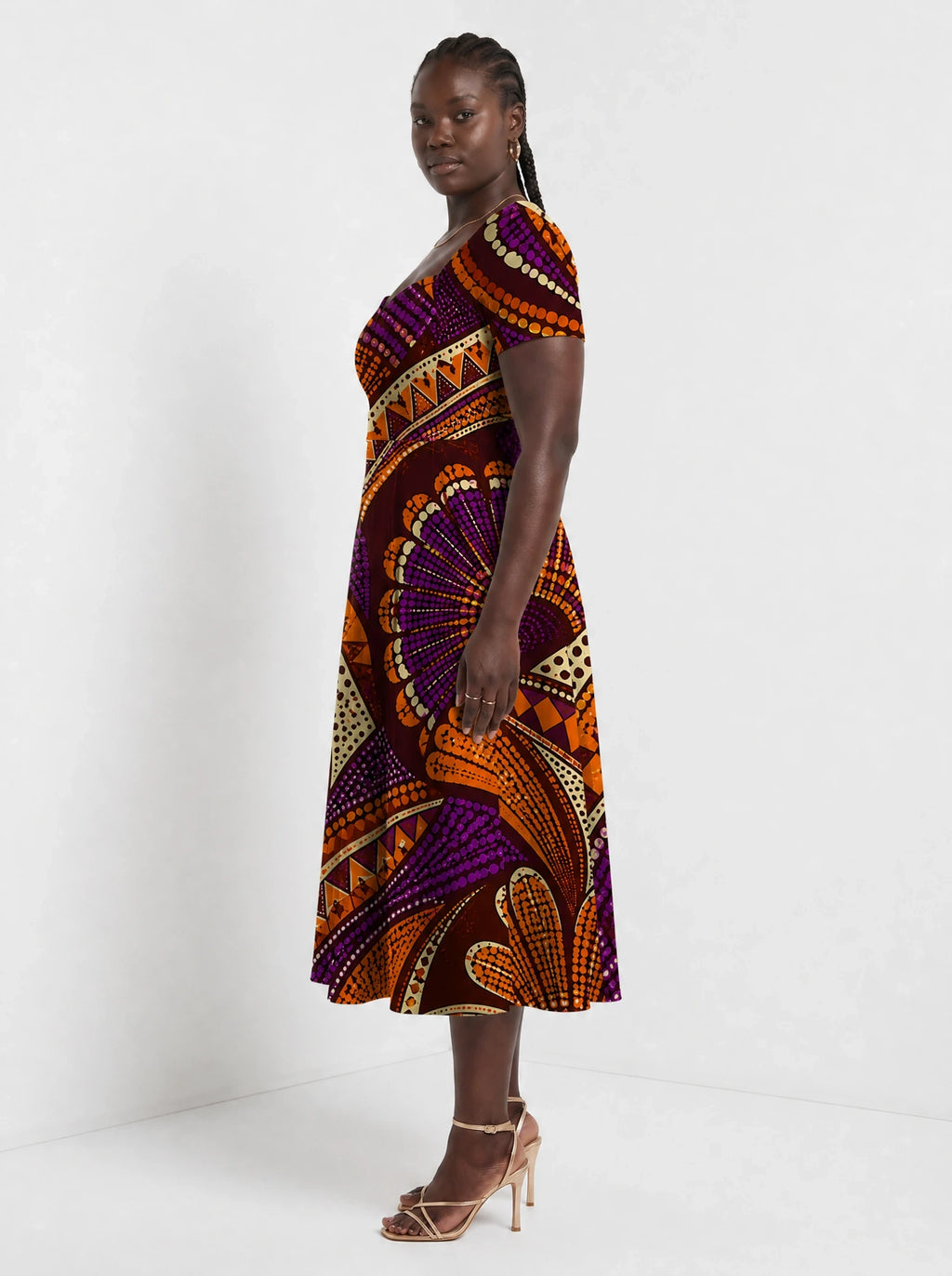 "Mionzi" Sweetheart Midi Dress — side view on model