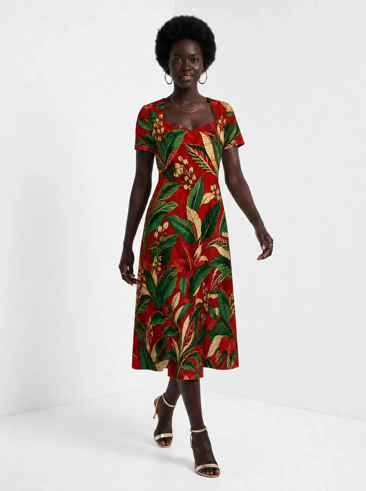 "Mitende" Sweetheart Midi Dress — front view on model