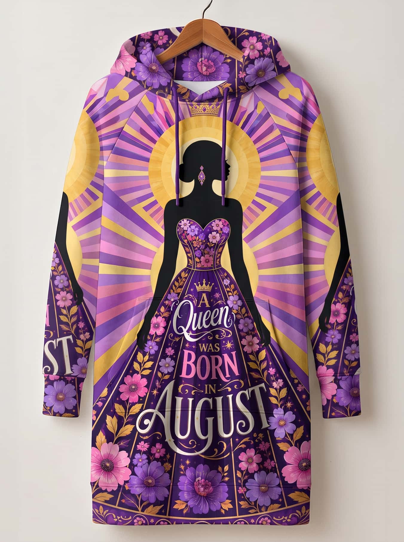 "August Queen Purple Bloom" Hoodie Dress