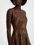 "Mkeka" Corset Dress — close-up of the sweetheart neckline and shoulder strap