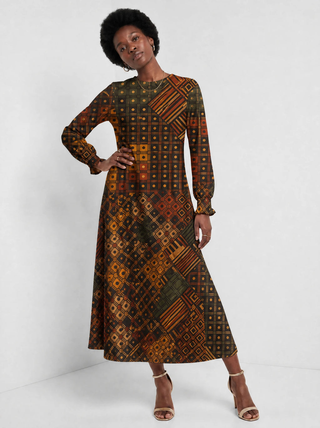 "Mkeka" Long Sleeve Maxi Dress — front view on model