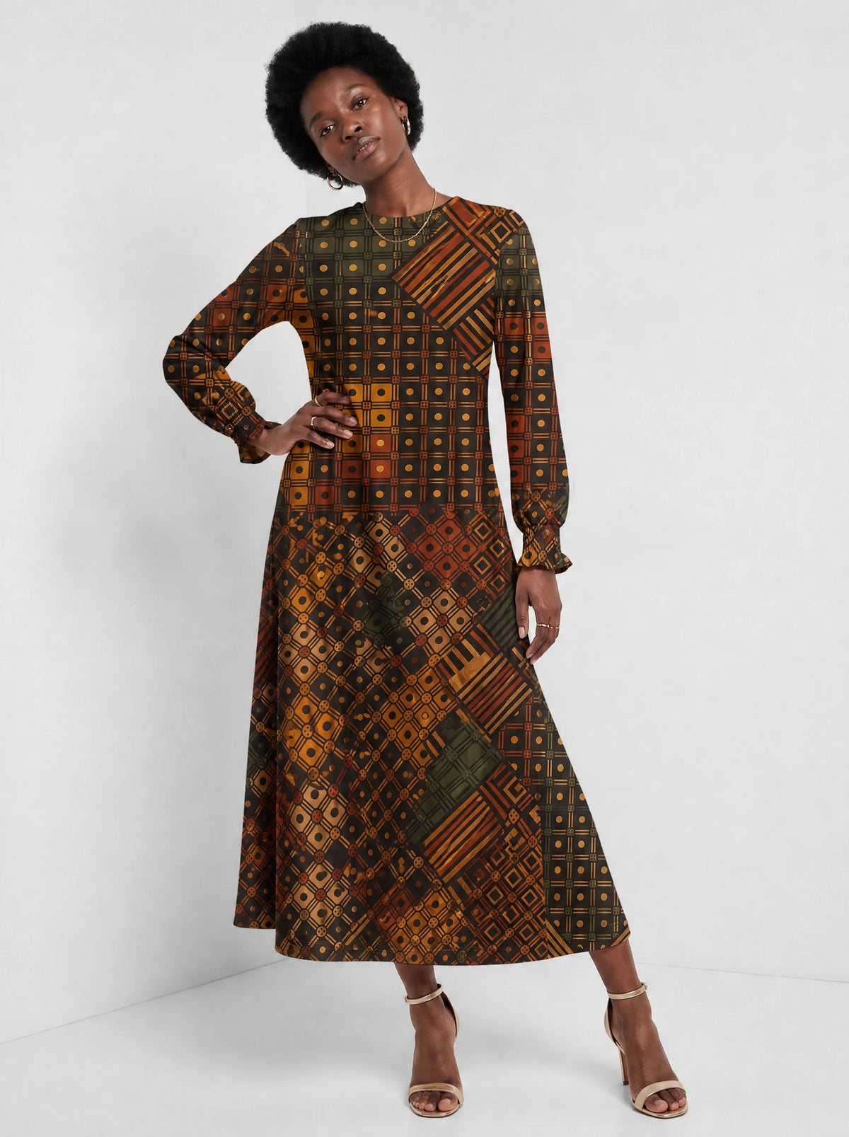 "Mkeka" Long Sleeve Maxi Dress — front view on model