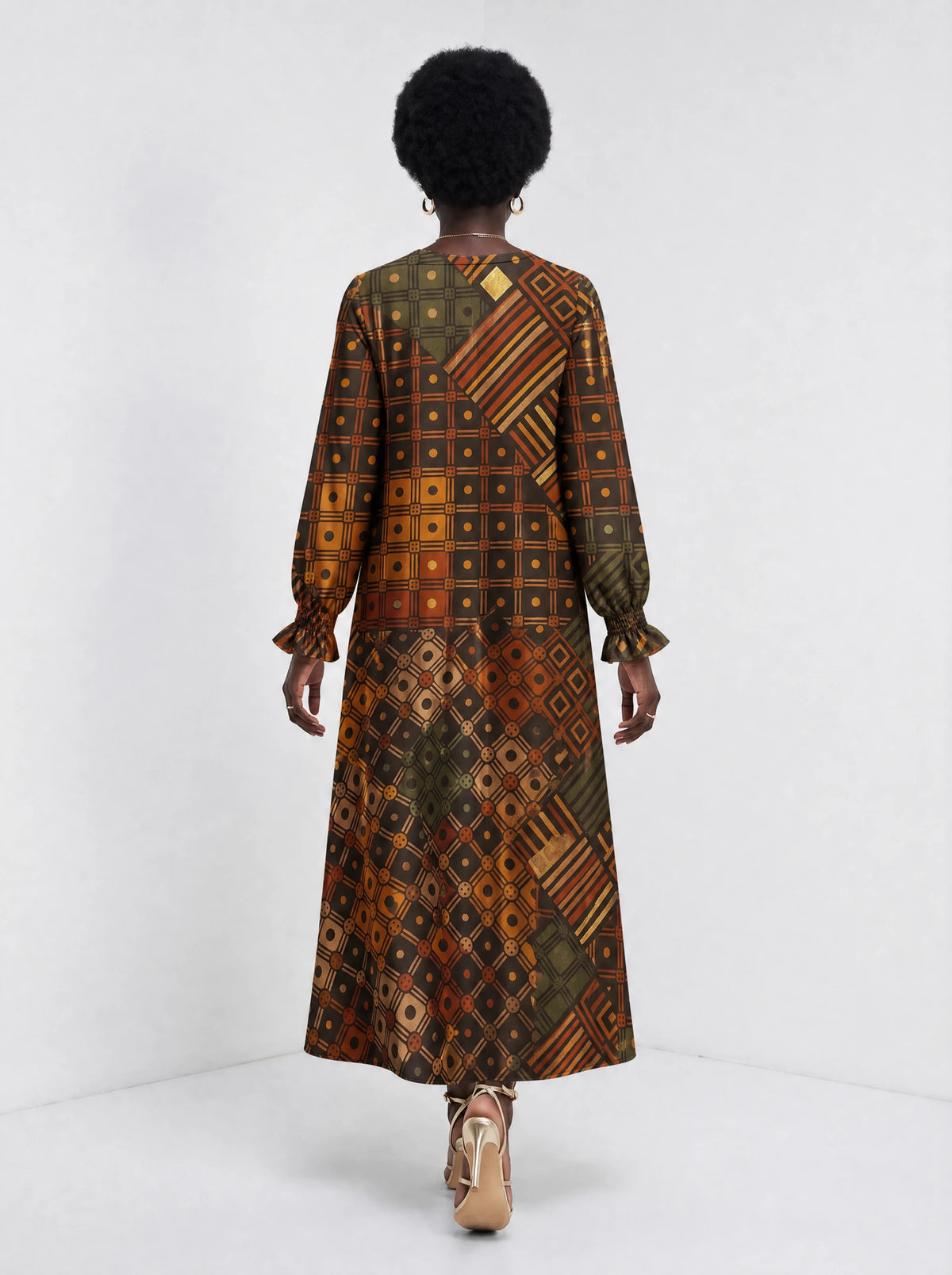 "Mkeka" Long Sleeve Maxi Dress — back view on model