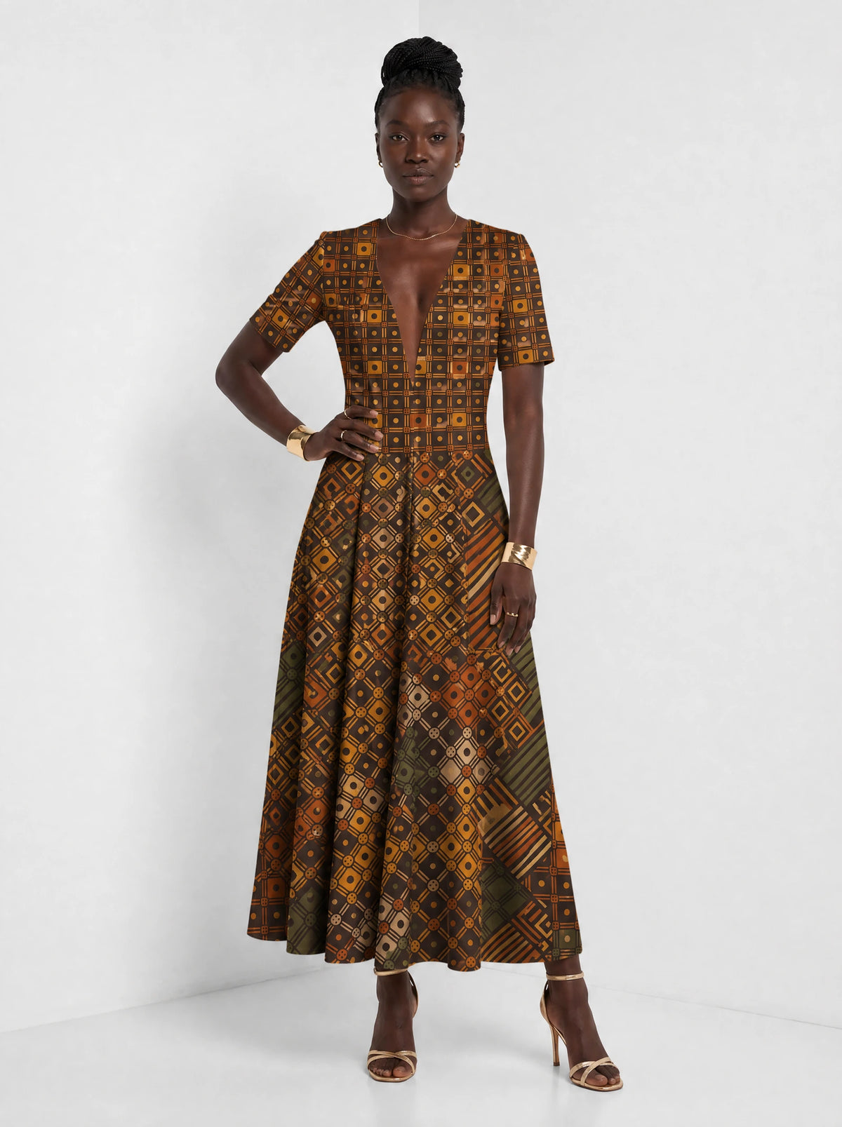 "Mkeka" Short Sleeve Maxi Dress — front