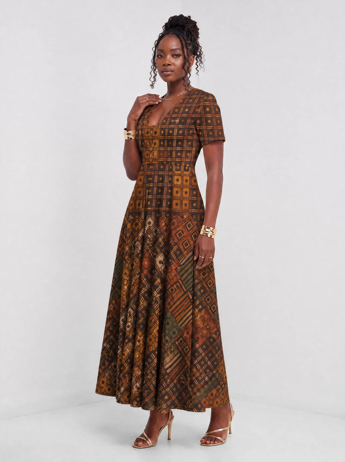 "Mkeka" Short Sleeve Maxi Dress — full body