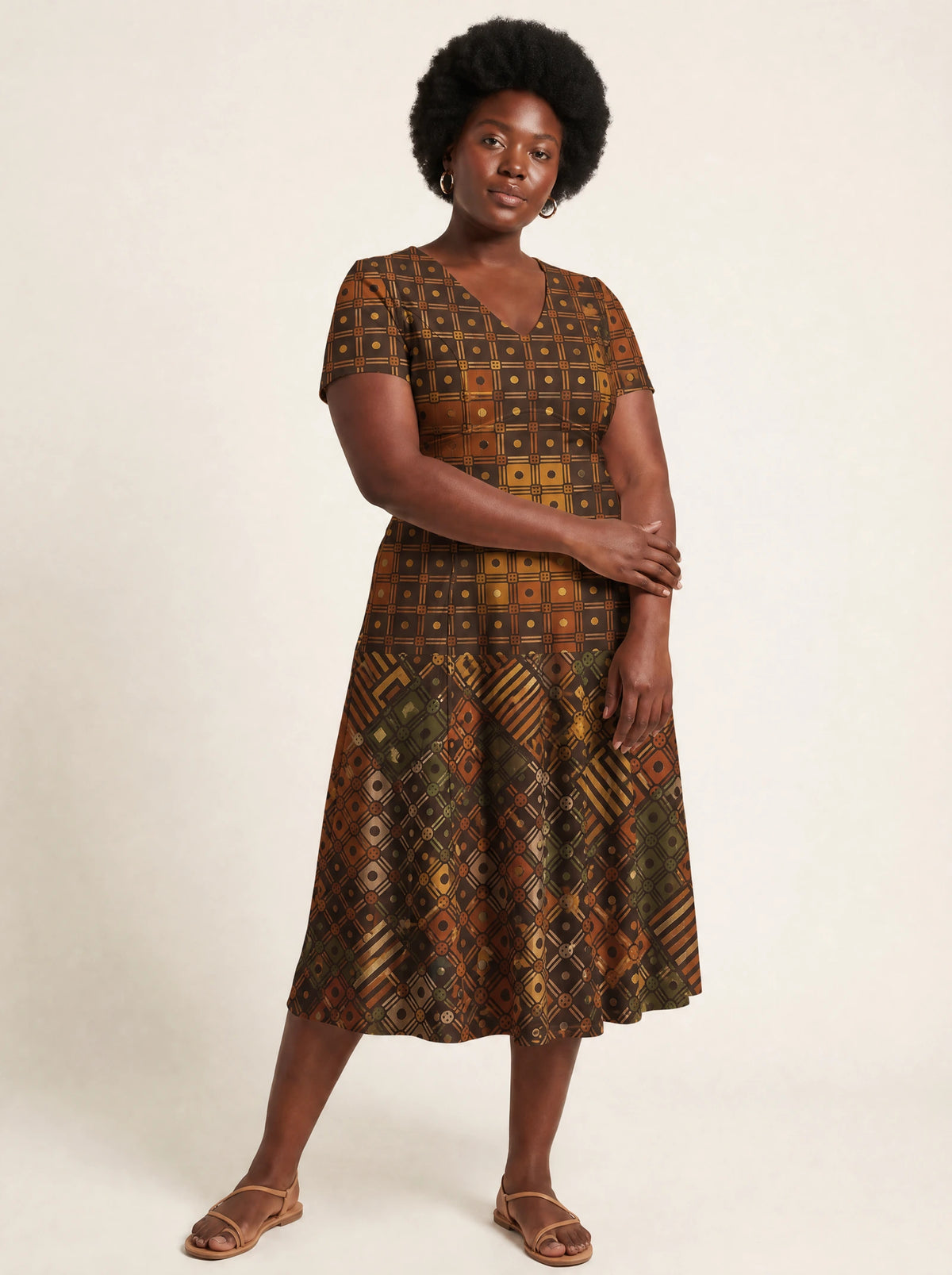 "Mkeka" V Neck Midi Dress — front