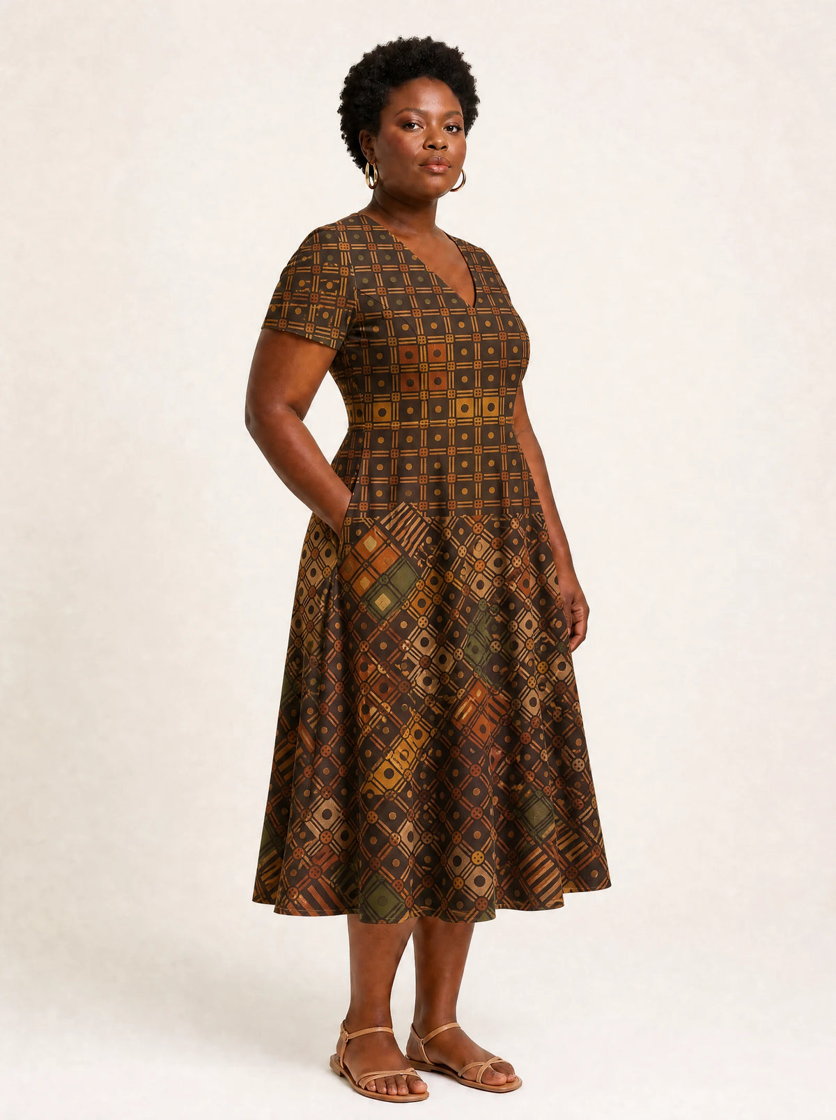 "Mkeka" V Neck Midi Dress — full body