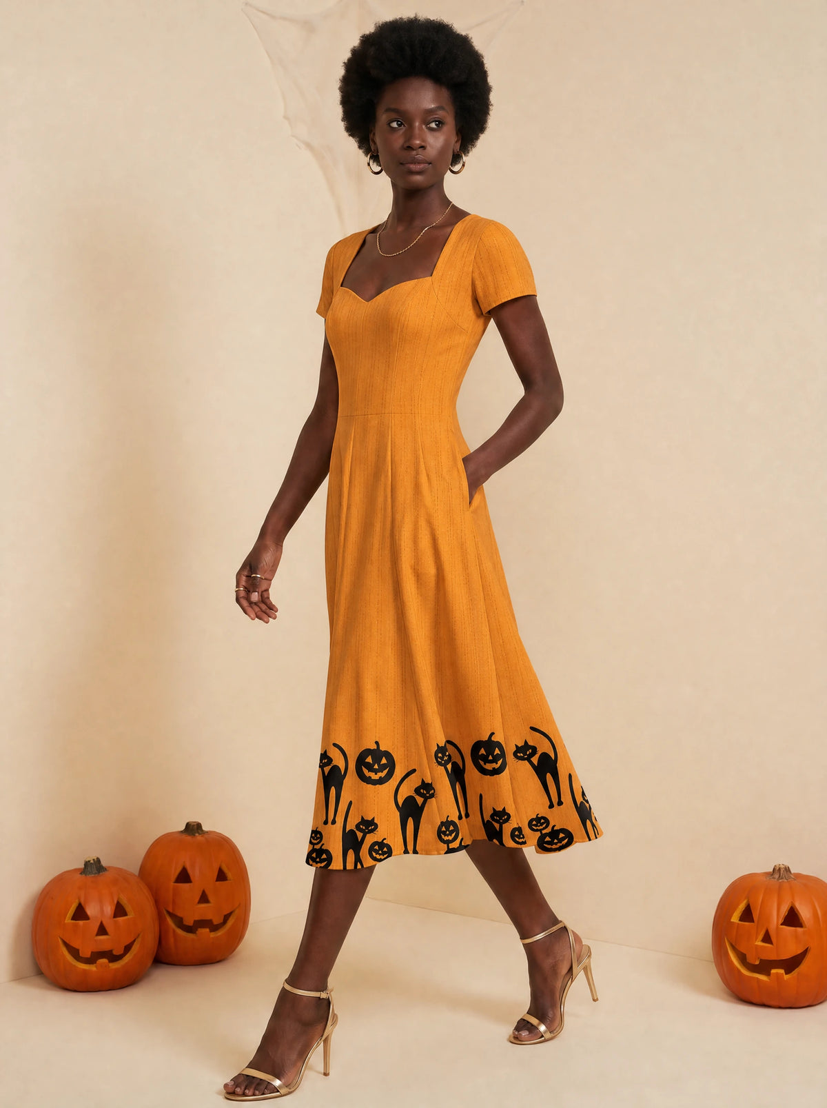 "Mkesha" Halloween Sweetheart Midi Dress — three-quarter view on model