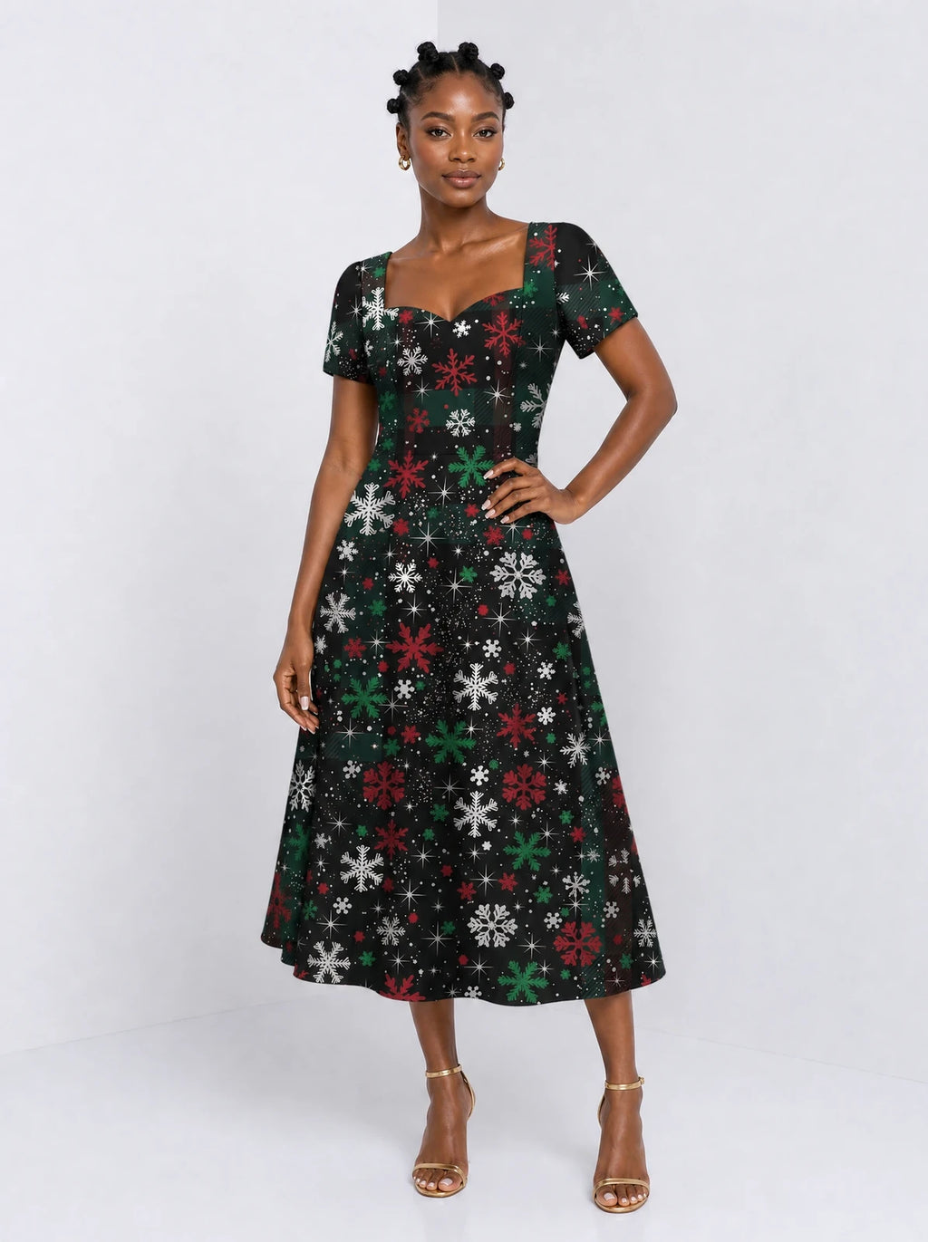"Mraba" Sweetheart Midi Dress — front view on model