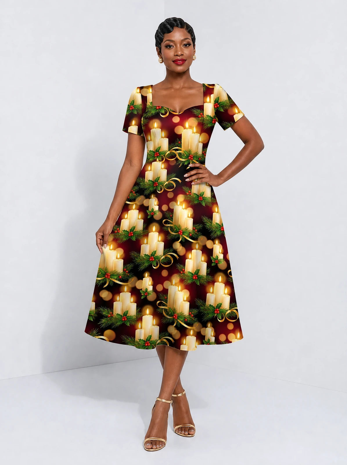 "Mshumaa" Sweetheart Midi Dress — front view on model