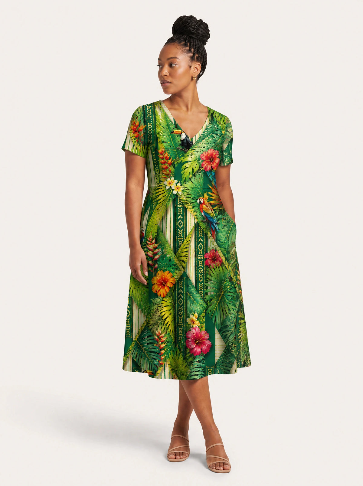 "Msitu" V Neck Midi Dress — front