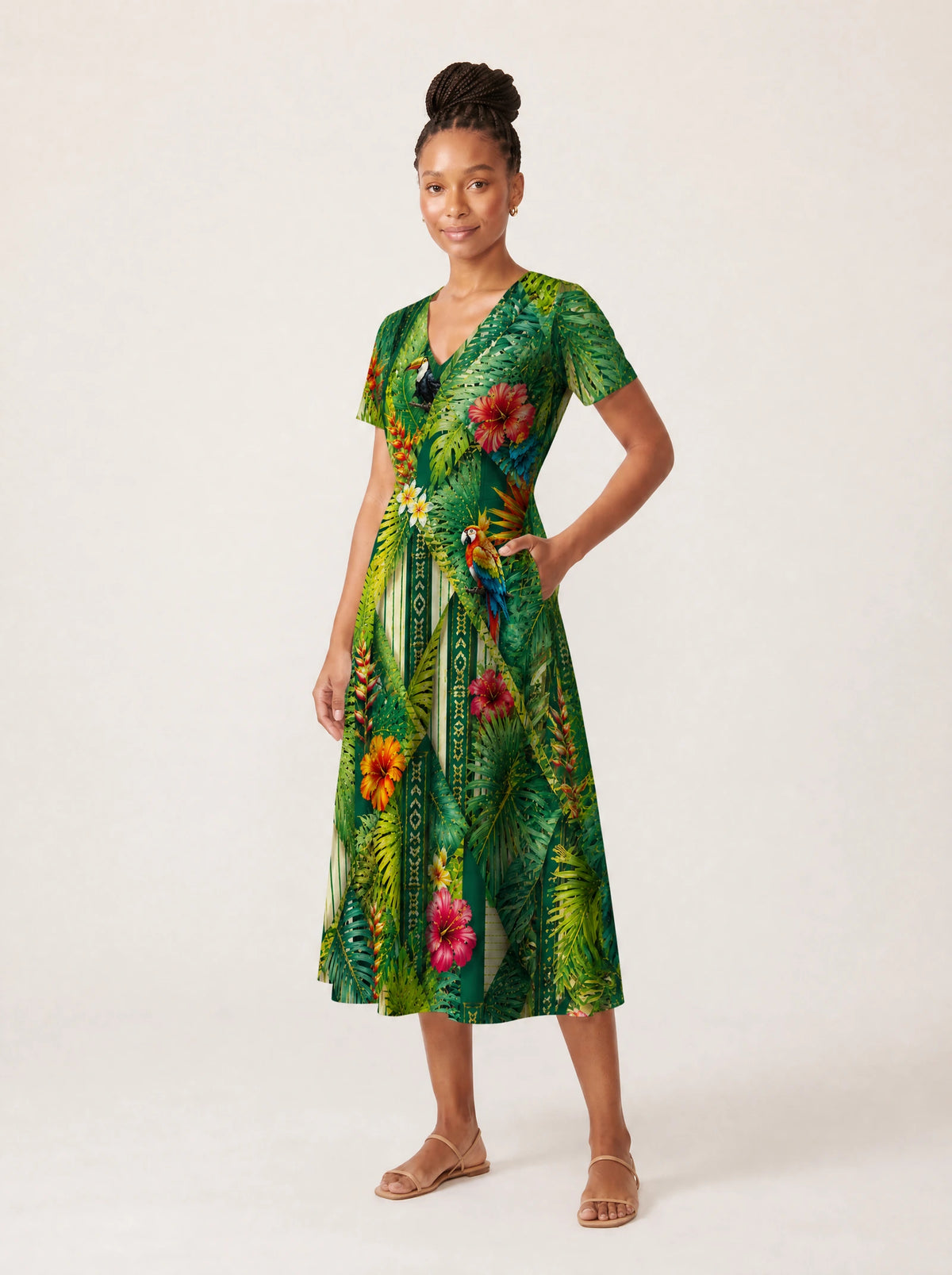 "Msitu" V Neck Midi Dress — full body