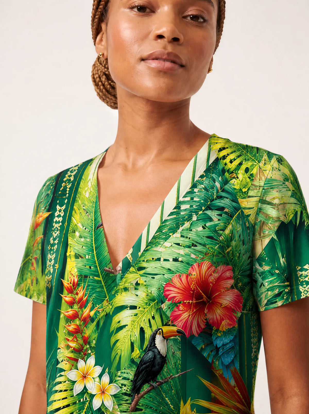 "Msitu" V Neck Midi Dress — on model
