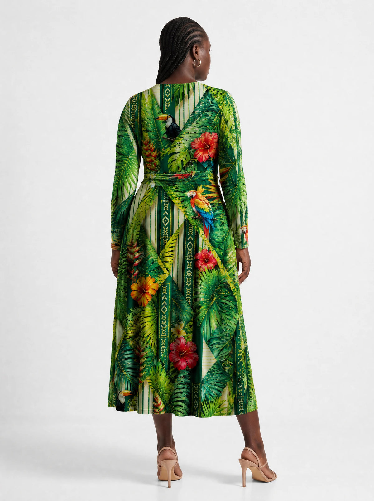 "Msitu" Long Sleeve Midaxi Dress — back view on model