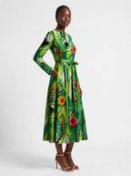 "Msitu" Long Sleeve Midaxi Dress — three-quarter view on model, hand in the side pocket