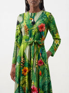 "Msitu" Long Sleeve Midaxi Dress — close-up of the tie sash and the in-seam side pocket