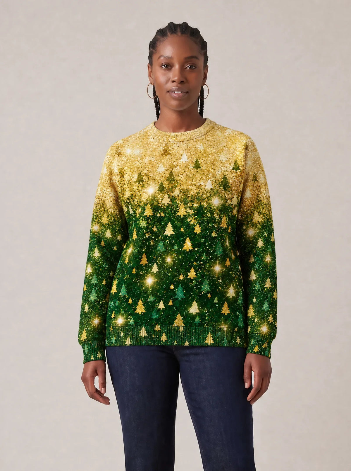 "Msonobari" Christmas Sweatshirt — front view on model