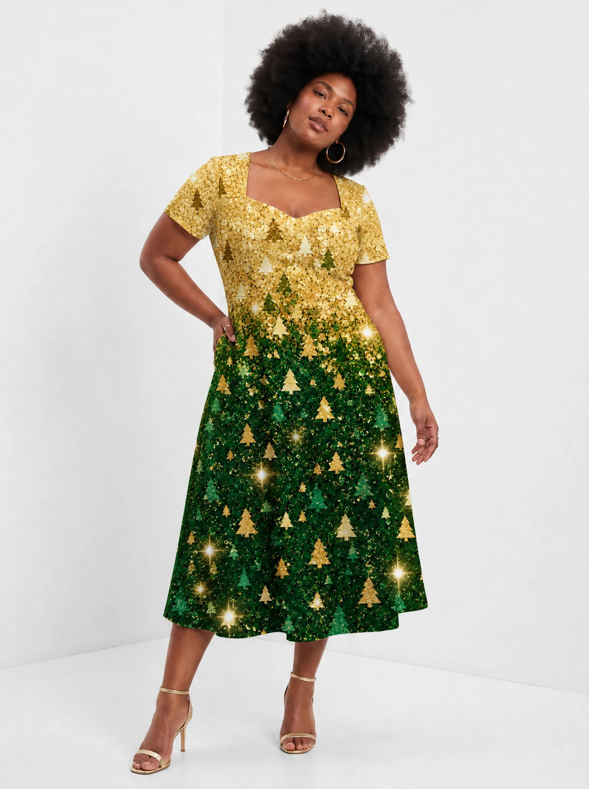 "Msonobari" Christmas Sweetheart Midi Dress — front view on model