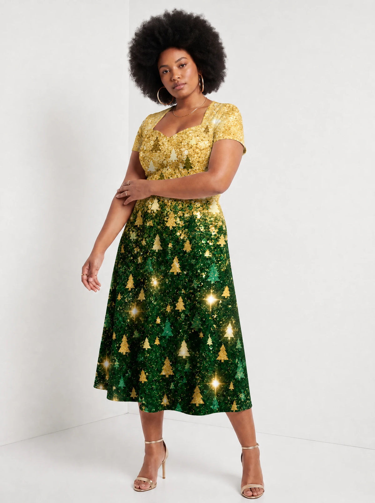 "Msonobari" Christmas Sweetheart Midi Dress — styled on model