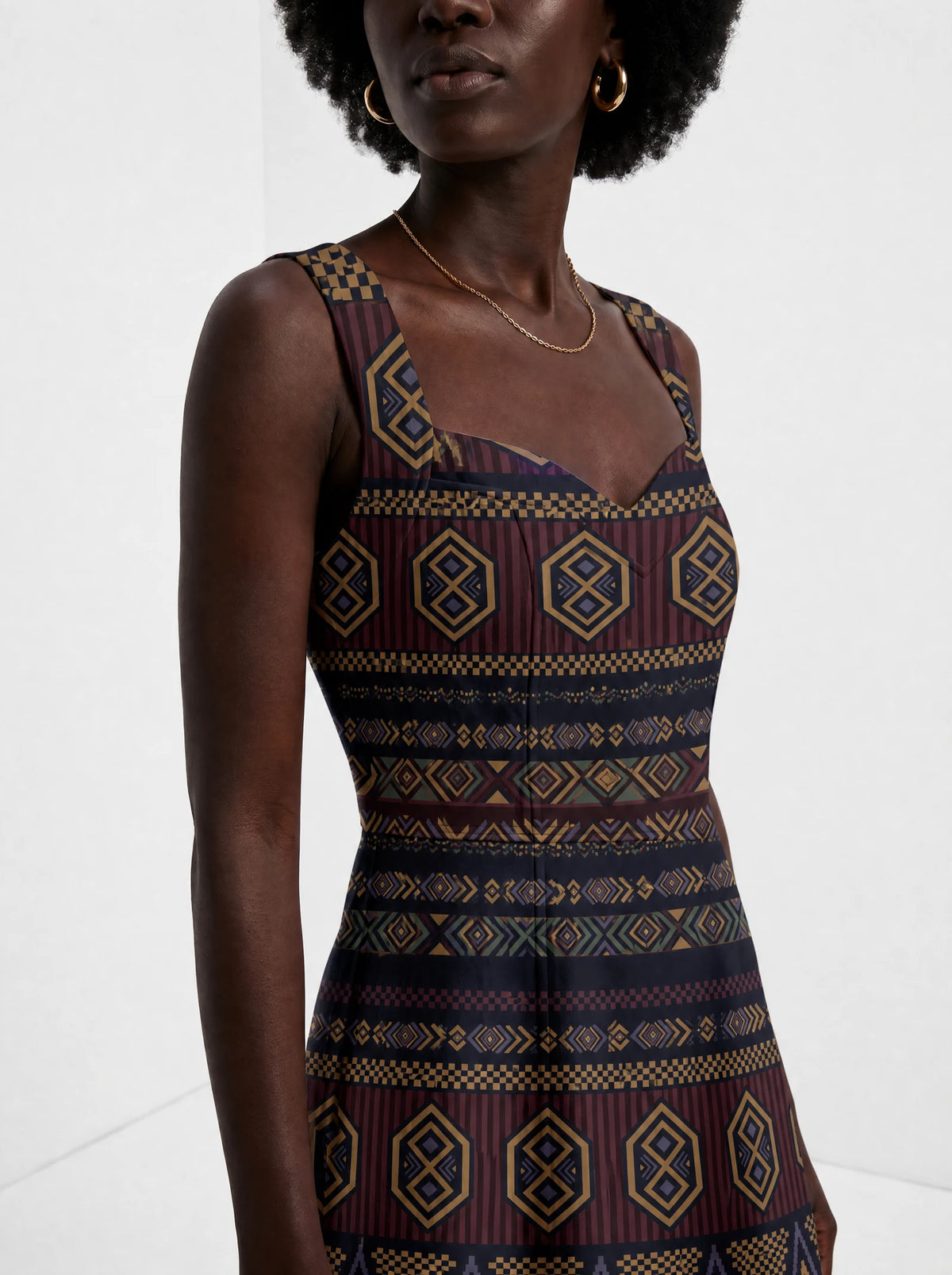 "Msuko" Corset Dress — close-up of the sweetheart neckline and shoulder strap
