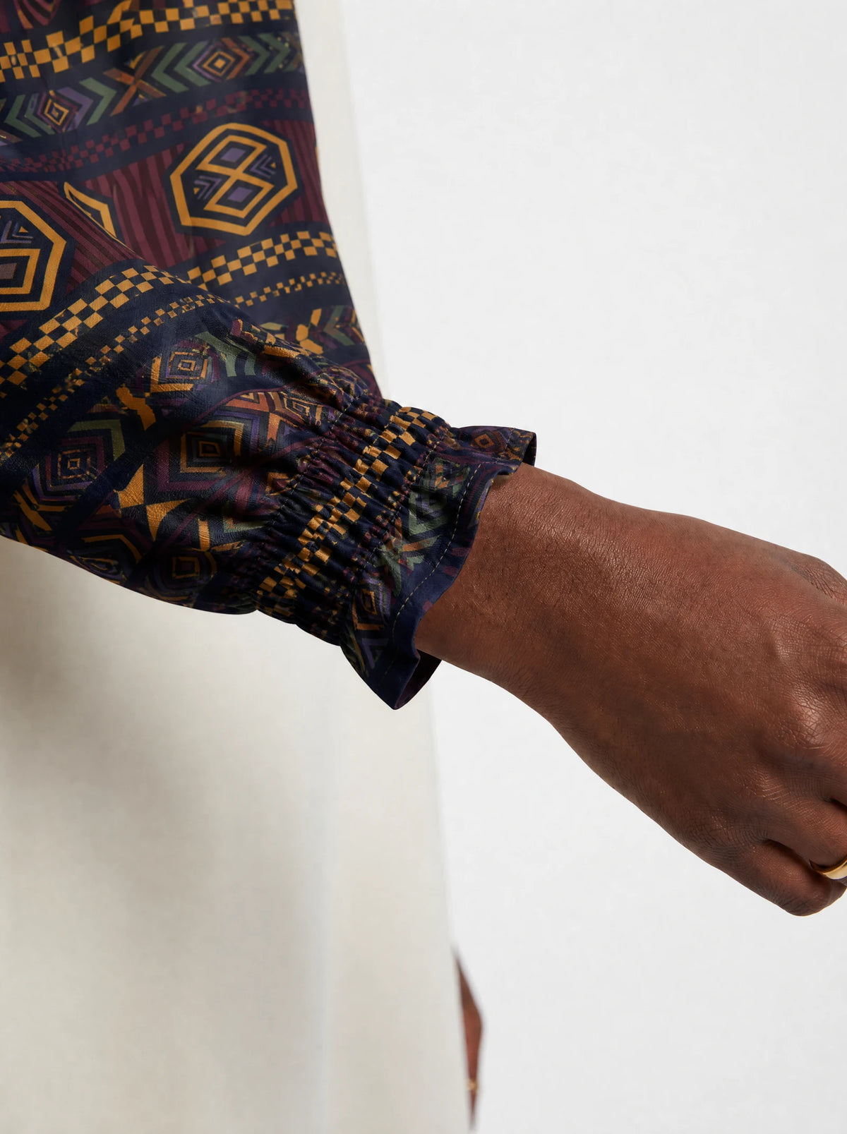 "Msuko" Long Sleeve Maxi Dress — close-up of the gathered ruffle cuff at the wrist