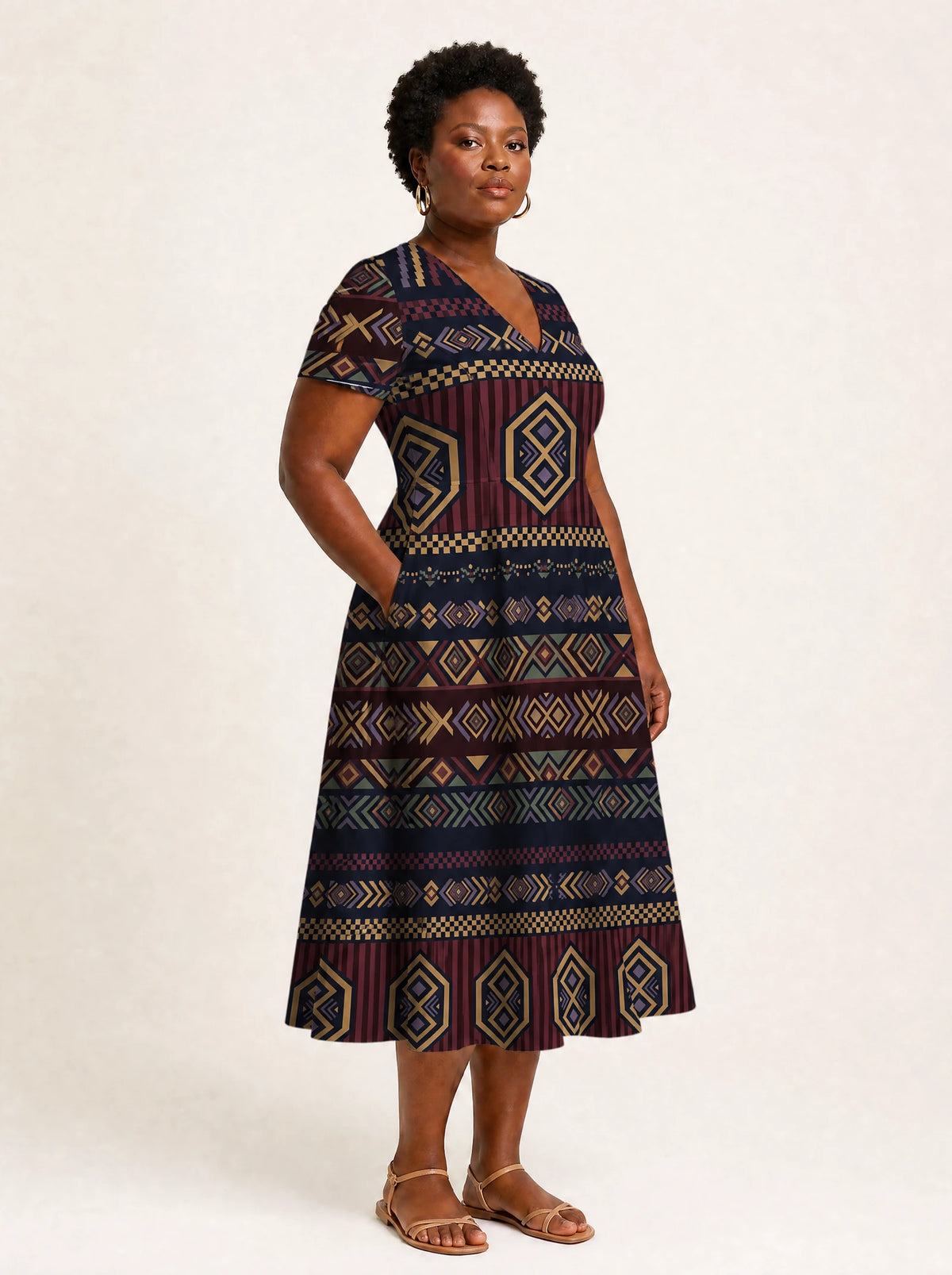 "Msuko" V Neck Midi Dress — full body