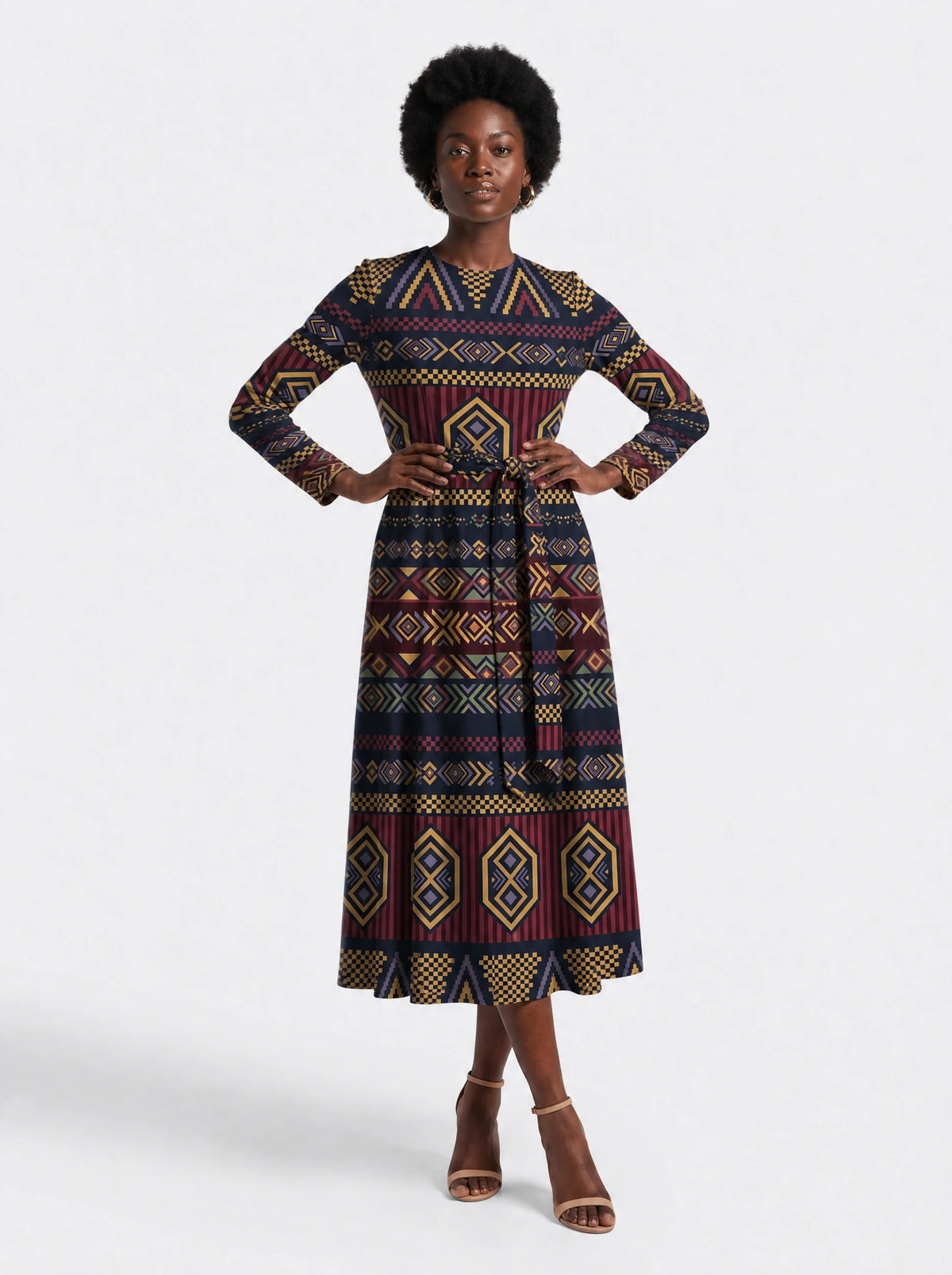 "Msuko" Long Sleeve Midaxi Dress — front view on model