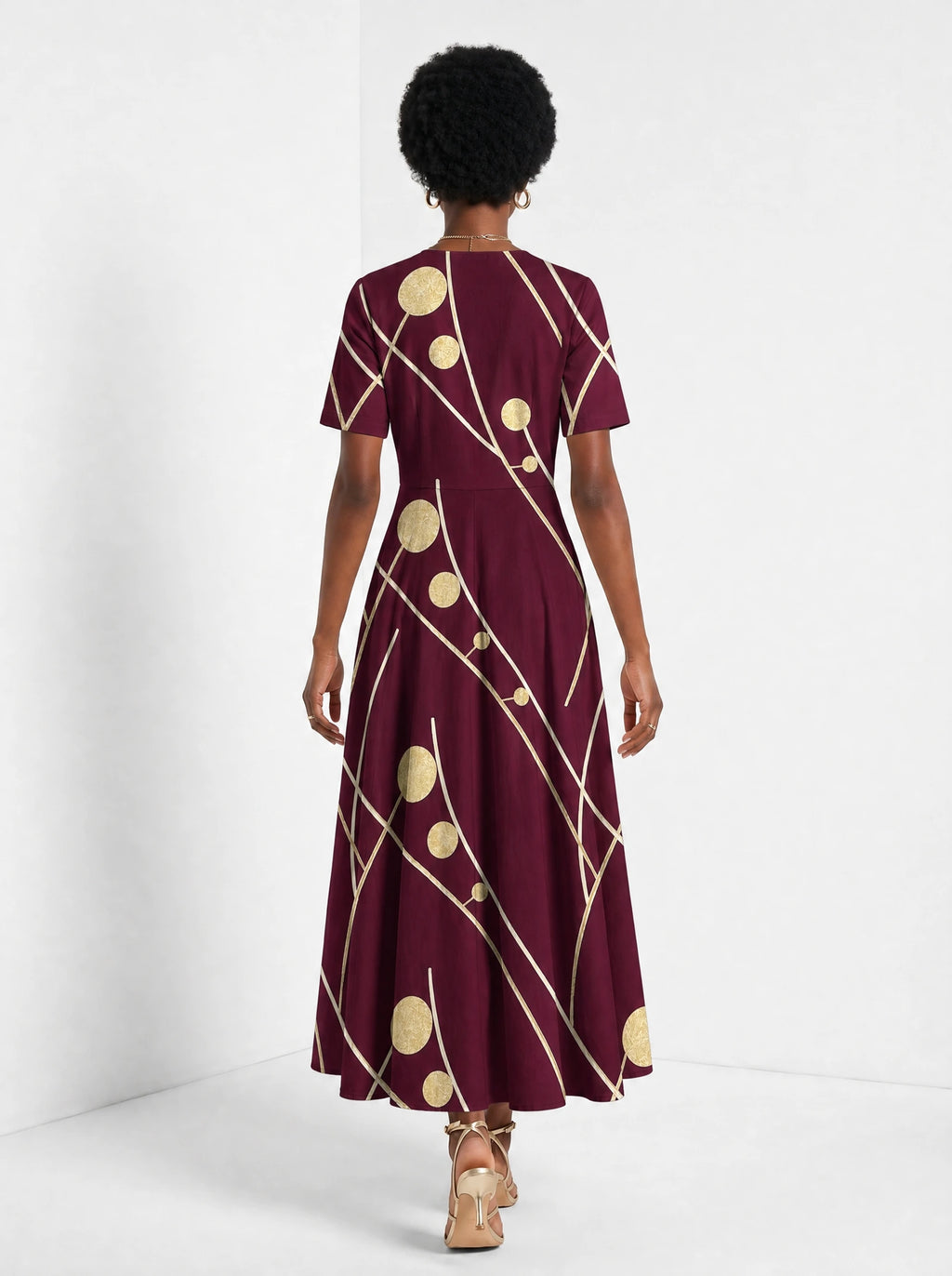 "Mvinyo" Short Sleeve Maxi Dress — back view on model