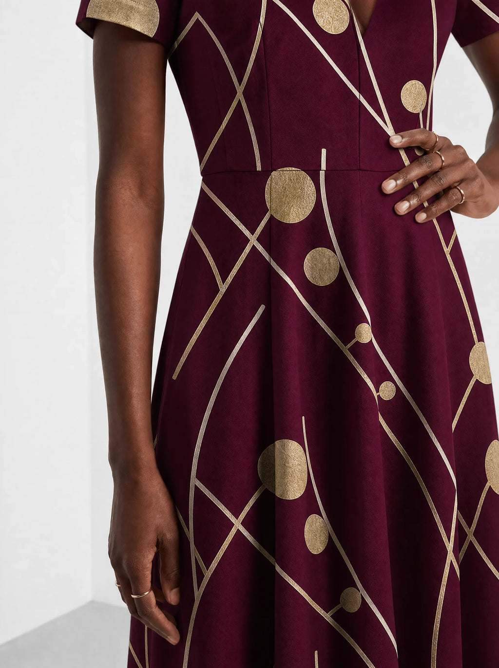 "Mvinyo" Short Sleeve Maxi Dress — standing, angled view on model