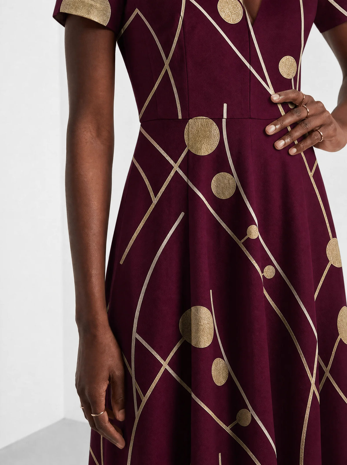 "Mvinyo" Short Sleeve Maxi Dress — standing, angled view on model