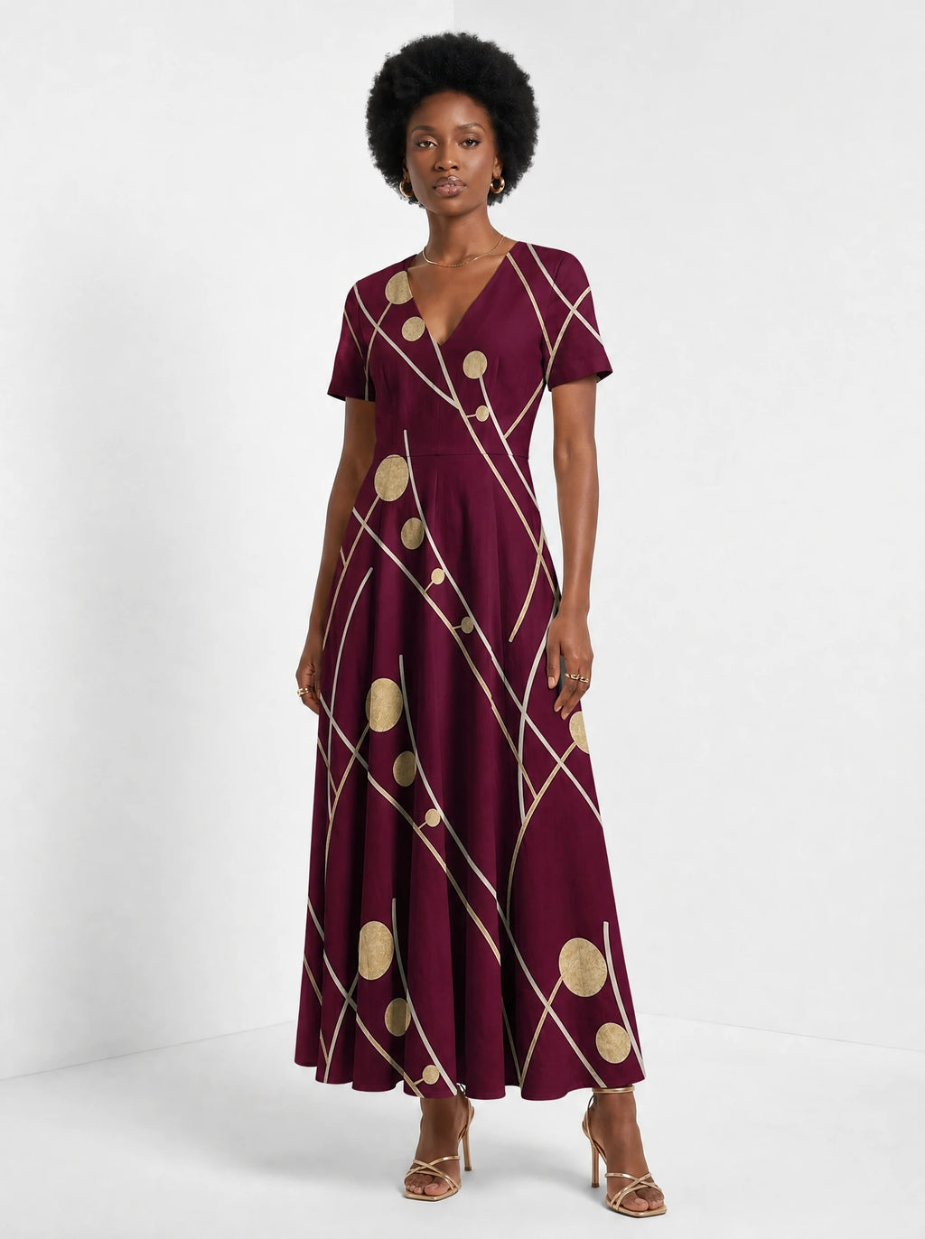 "Mvinyo" Short Sleeve Maxi Dress — three-quarter view on model