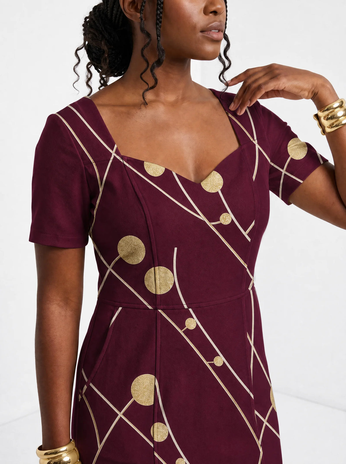 "Mvinyo" Sweetheart Midi Dress — three-quarter view on model