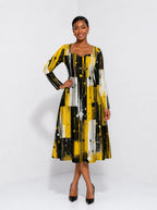 "Mvua" Long Sleeve Sweetheart Midi Dress — front view on model
