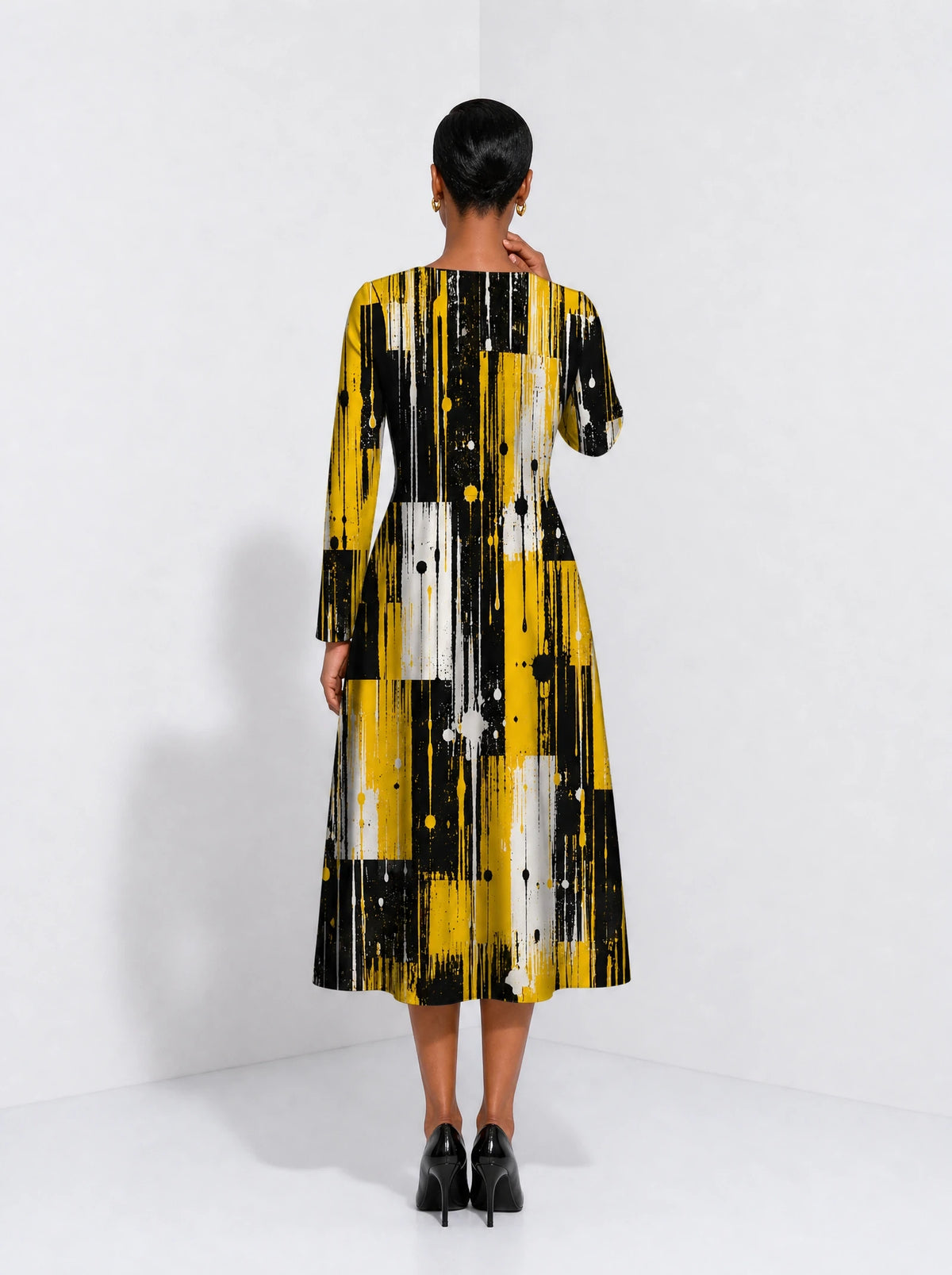 "Mvua" Long Sleeve Sweetheart Midi Dress — back view on model