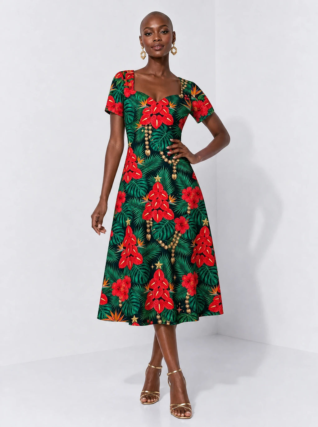 "Mvuli" Sweetheart Midi Dress — front view on model