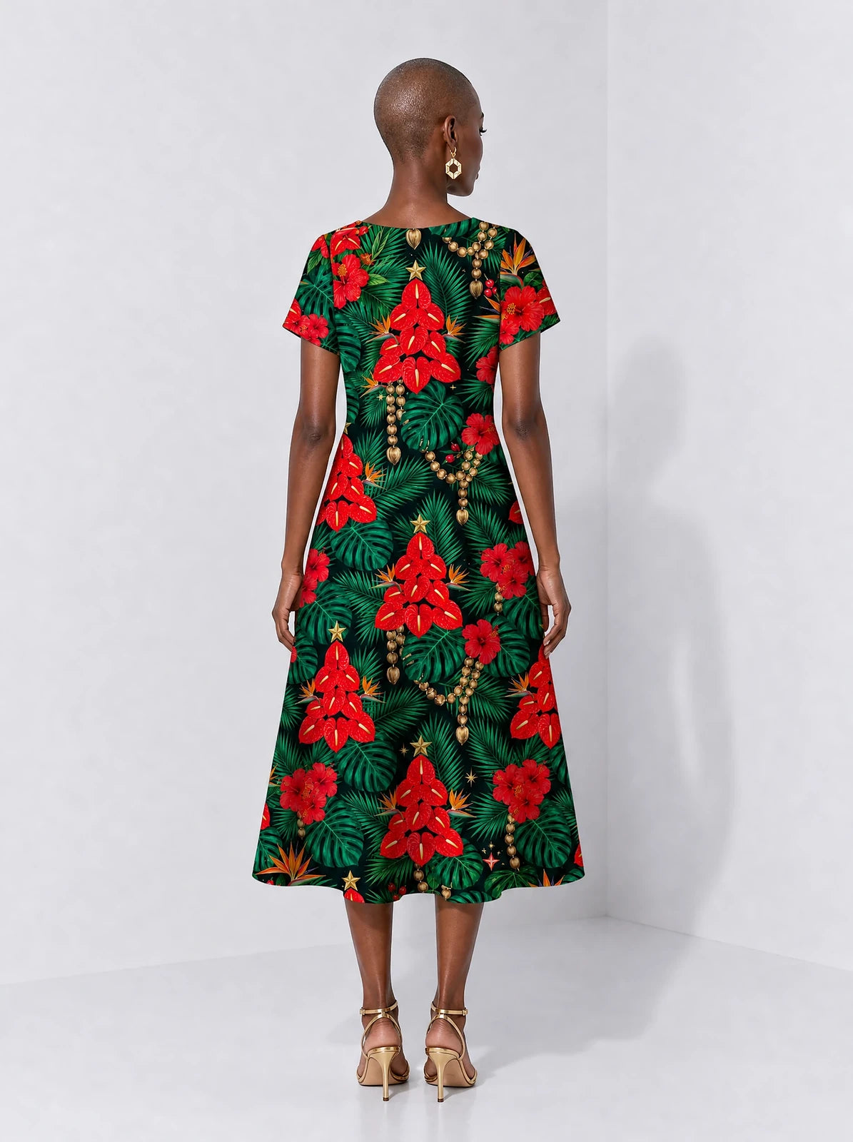 "Mvuli" Sweetheart Midi Dress — back view on model