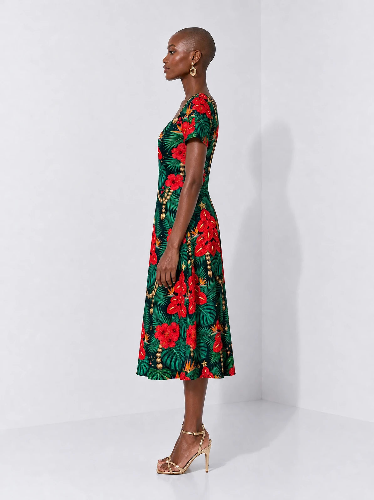 "Mvuli" Sweetheart Midi Dress — side view on model