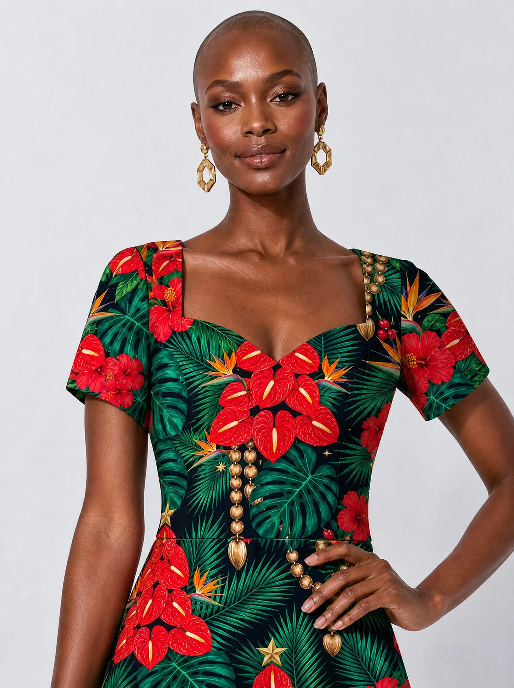 "Mvuli" Sweetheart Midi Dress — styled on model