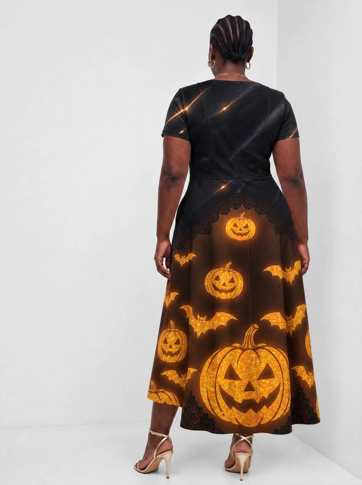 "Mwako" Halloween Sweetheart Midi Dress — back view on model